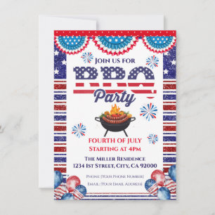 4th Of July BBQ Invitation, Party In USA Invite