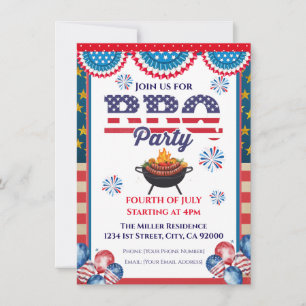 4th Of July BBQ Invitation, Party In USA Invite