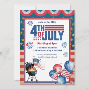 4th Of July BBQ Invitation, Party In USA Invite