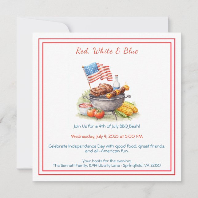 4th of July BBQ Invitation – Patriotic Backyard  (Front)