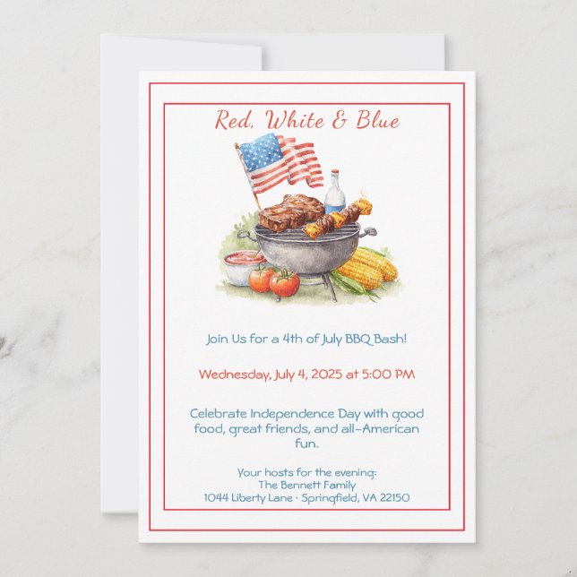 4th of July BBQ Invitation – Patriotic Backyard  (Front)