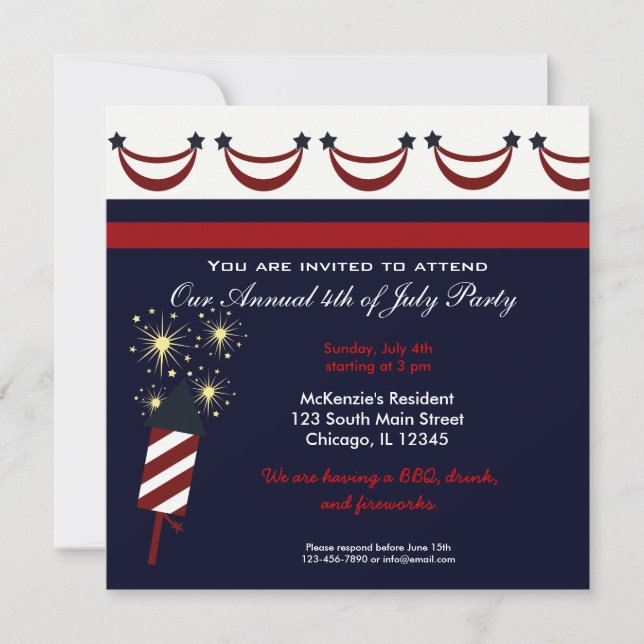 4th of July BBQ Party Invitation (Front)