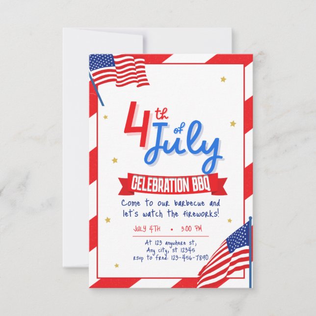 4th of july BBQ party  Invitation (Front)