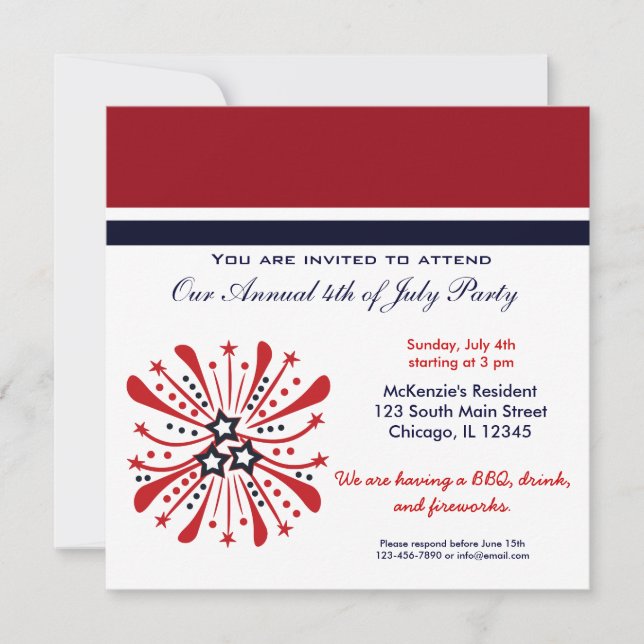 4th of July BBQ Party Invitation (Front)