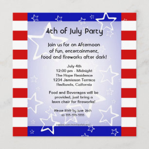 4th of July Bbq / Party Invitation Red White Blue