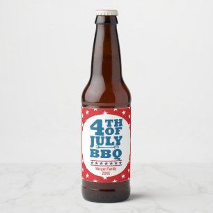 4th of July BBQ Party Personalised Red Star Beer Bottle Label