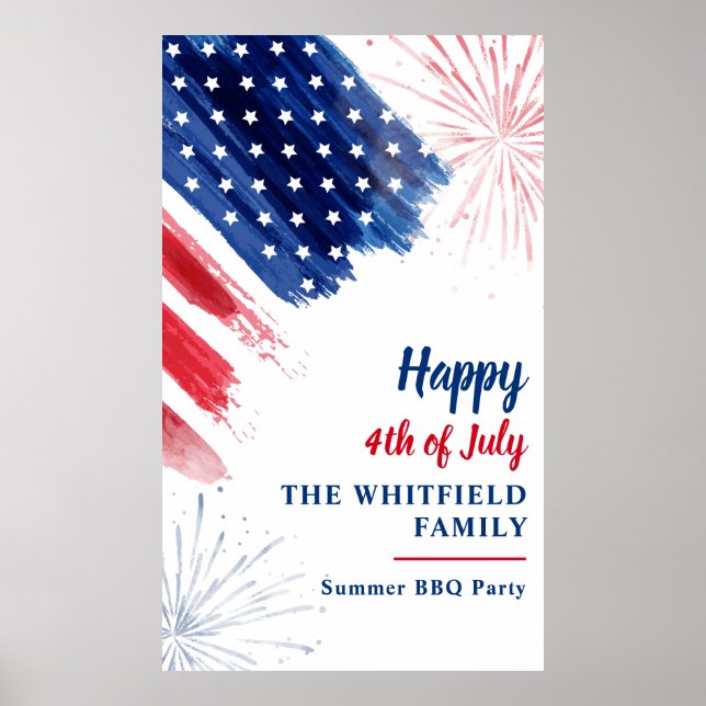 4th of July BBQ Party Red White Blue Custom Poster (Front)
