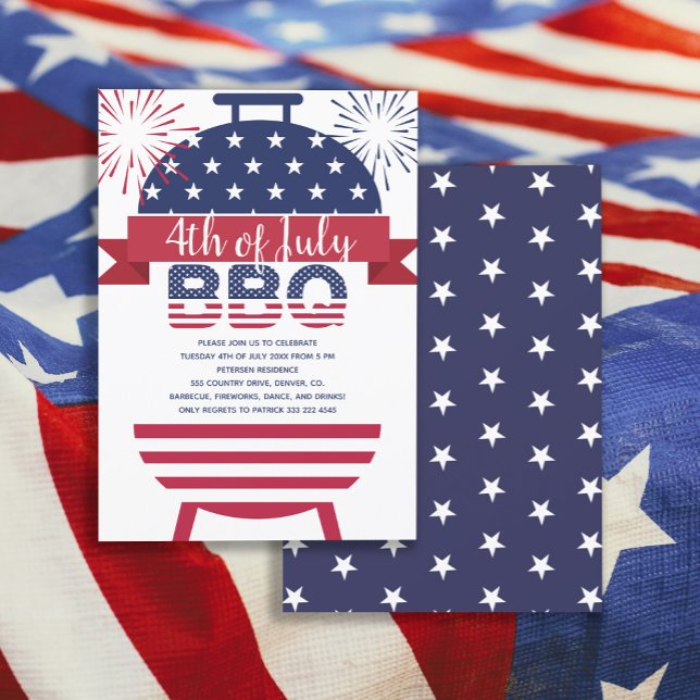 4th of July bbq stars and stripes fireworks modern Invitation (Creator Uploaded)