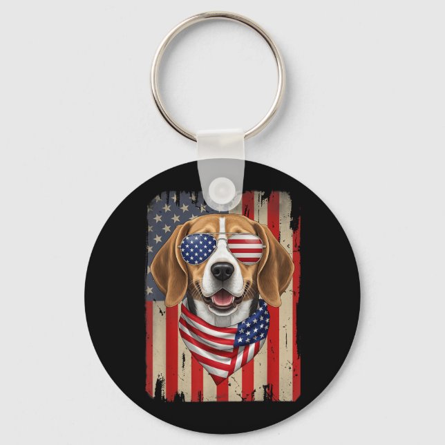 4th of July Beagle Dog AAAmerican Flag USA Key Ring (Front)