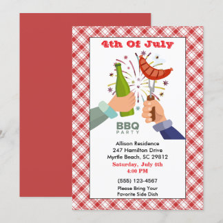 4th of July Beer and Franks BBQ Picnic Party Invitation