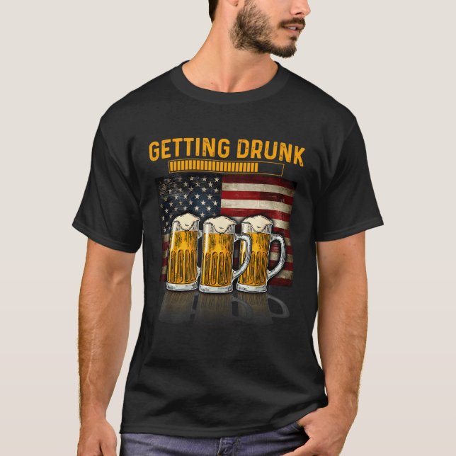 4Th Of July Beer Usa Flag Getting Drunk Please Wai T-Shirt (Front)