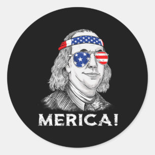 4th Of July Ben Franklin Merica USA Boys Girls Kid Classic Round Sticker
