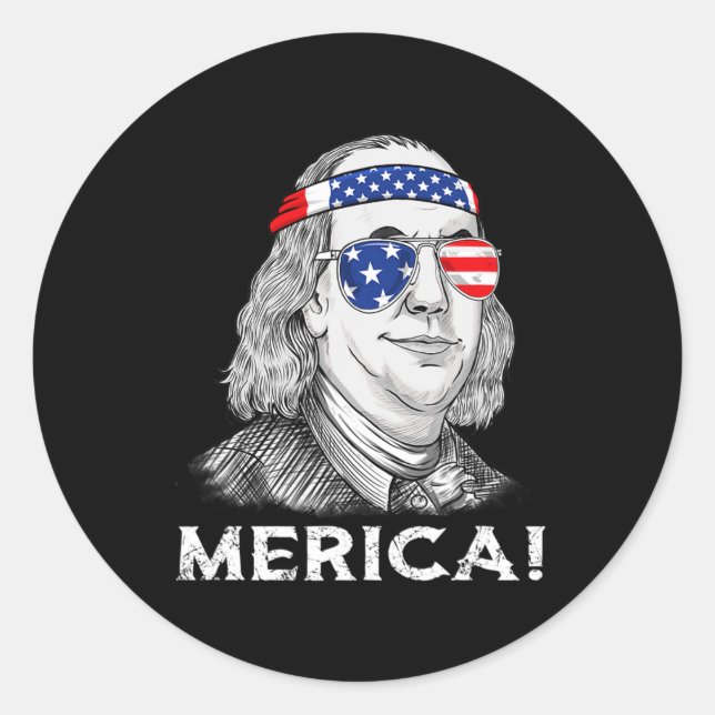 4th Of July Ben Franklin Merica USA Boys Girls Kid Classic Round Sticker (Front)