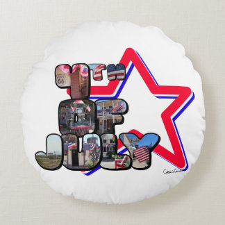 4th Of July Big Letter Star Round Cushion