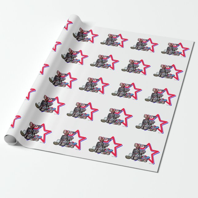 4th Of July Big Letter Star Wrapping Paper (Unrolled)