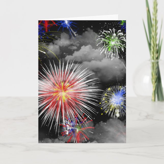 4th of July Birthday fireworks in clouds Card (Front)