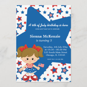 4th of July birthday girl Invitation