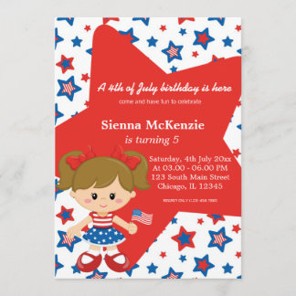 4th of July birthday girl Invitation