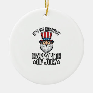 4th of July Birthday Gnome Patriotic Shirt Design_ Ceramic Tree Decoration