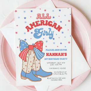 4th Of July Birthday Invitation, All American Girl Invitation