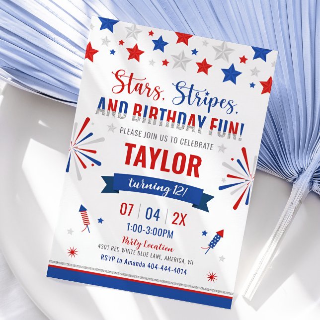4th of July Birthday Invitation, Red White & Blue  Invitation (4th of July Birthday Invitation)