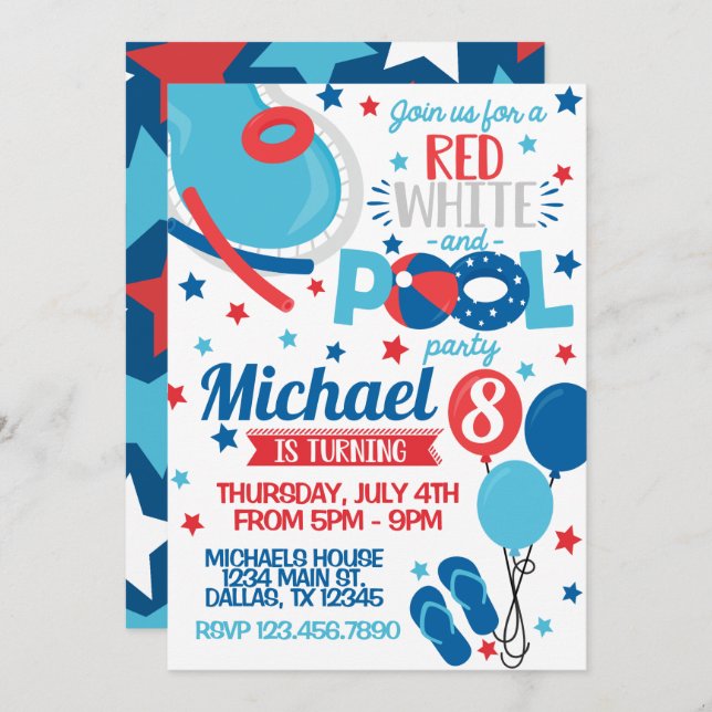 4th of July Birthday Party Invitation Invite (Front/Back)