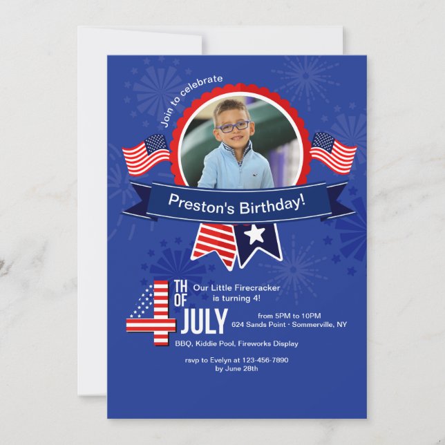 4th of July Birthday Photo Invitation (Front)