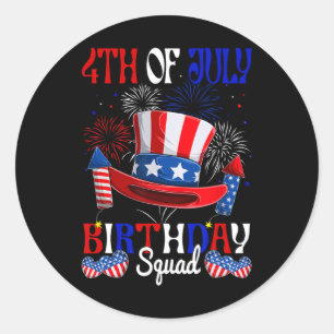 4th Of July Birthday Squad Us Flag Fireworks Patri Classic Round Sticker