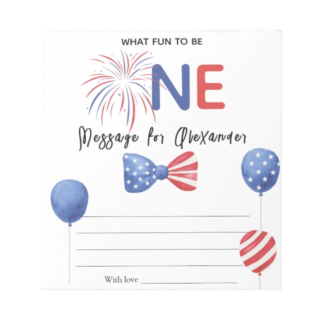 4th of July Birthday Time Capsule Message Notepad (Front)