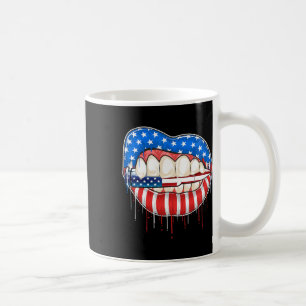 4th Of July Bite The Bullet Lips American Flag  Coffee Mug