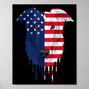 4th of July Borzoi Dog AAAmerican Flag Patriotic Poster