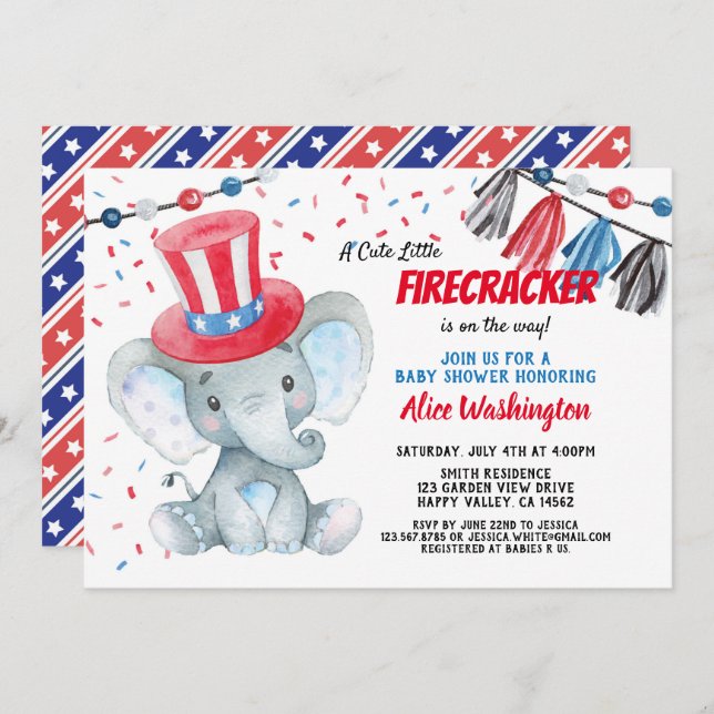 4th of July Boy Baby Shower Invitation (Front/Back)