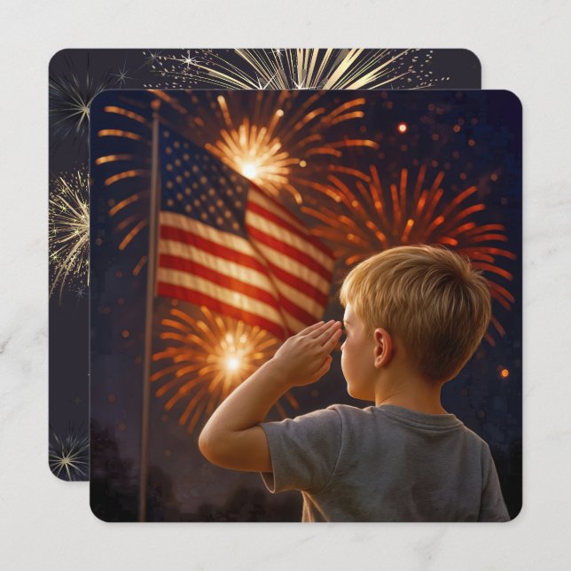 4th of July Boy Saluting the Flag Invitation (Front/Back)