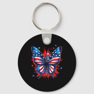 4th Of July Butterfly Usa Flag Cute American Women Key Ring