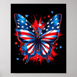4th Of July Butterfly Usa Flag Cute American Women Poster