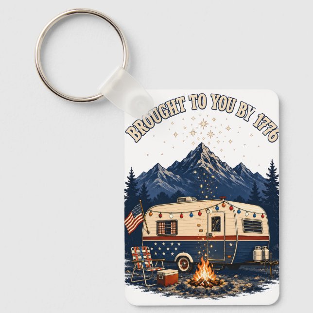 4th Of July Camping Trailer Mountains Key Ring (Front)