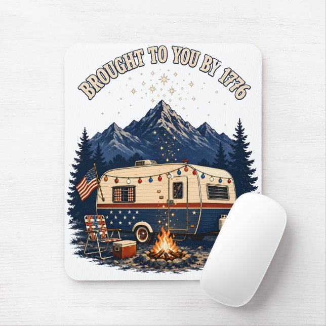 4th Of July Camping Trailer Mountains Mouse Pad (With Mouse)