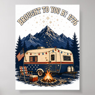 4th Of July Camping Trailer Mountains Poster