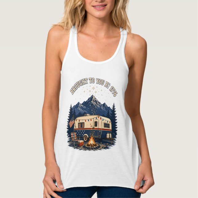 4th Of July Camping Trailer Mountains Singlet (Front)