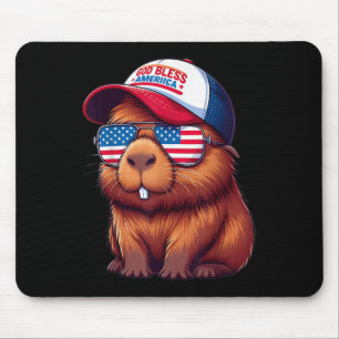 4th Of July Capybara – God Bless America Hat And P Mouse Pad