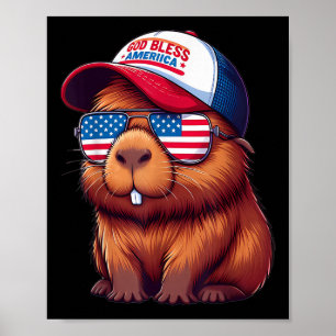 4th Of July Capybara – God Bless America Hat And P Poster