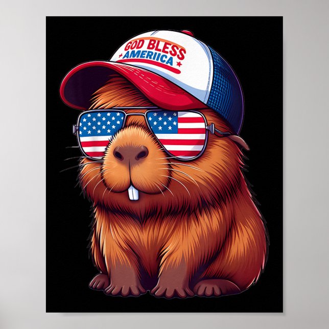4th Of July Capybara – God Bless America Hat And P Poster (Front)