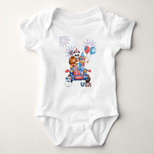 4Th of July Car Panda Bear & Lion Baby Bodysuit