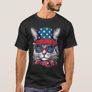 4th Of July Cat American Flag Patriotic T-Shirt