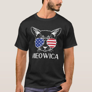 4th of July Cat American Flag Sunglasses USA Meowi T-Shirt
