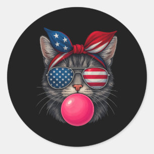 4th Of July Cat Bubblegum Patriotic Cat Sungles Ba Classic Round Sticker