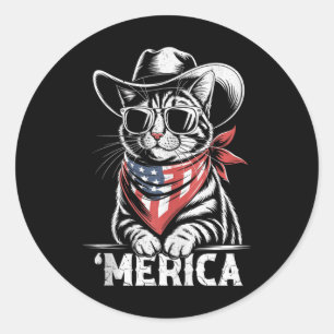 4th Of July Cat Cowboy Merica Kitten Patriot Boys Classic Round Sticker