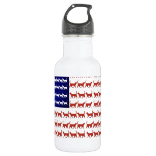 4th of July Cat Flag Red White and Blue 532 Ml Water Bottle