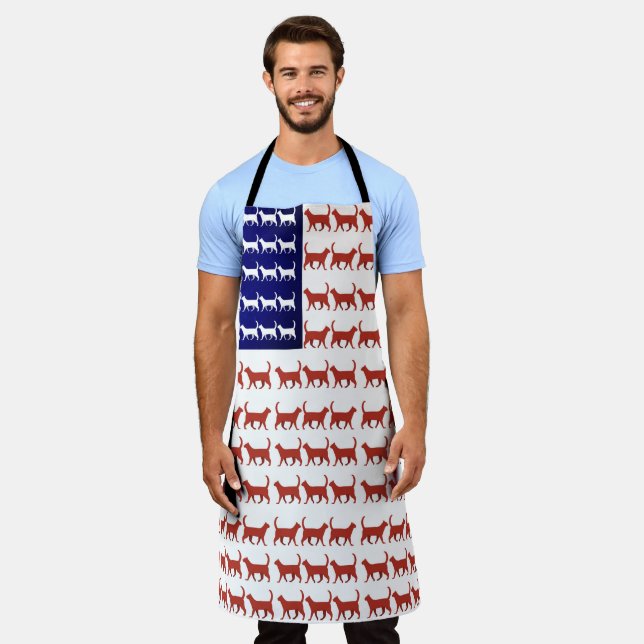 4th of July Cat Flag Red White and Blue apron  (Worn)