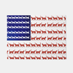 4th of July Cat Flag Red White and Blue Doormat